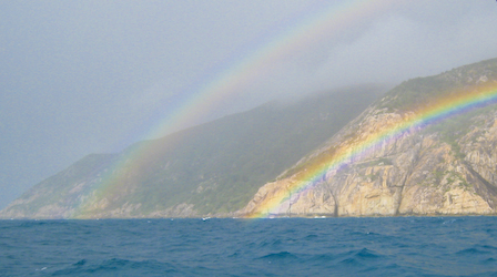Double rainbow rounding Scawfell island