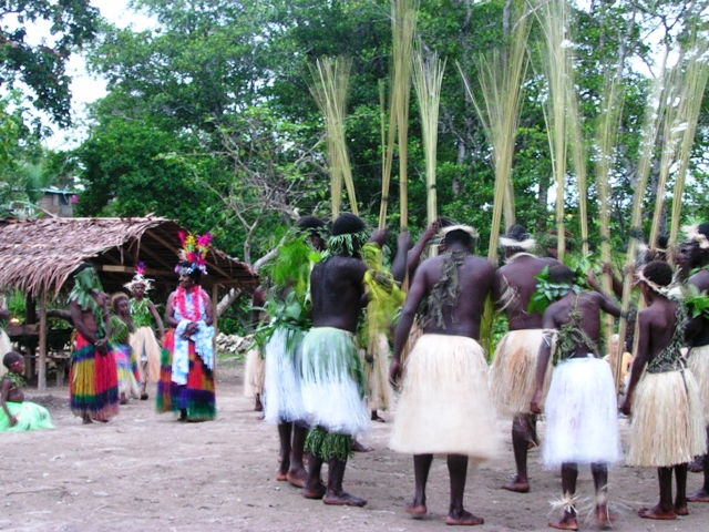 Native dancers near Efate village in Vanuatu